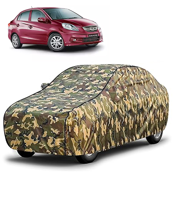 Carzex Waterproof & Heat Resistant Jungle Print Camouflage Design Car Body Cover with Mirror & Antenna Pockets?For Honda Amaze Old